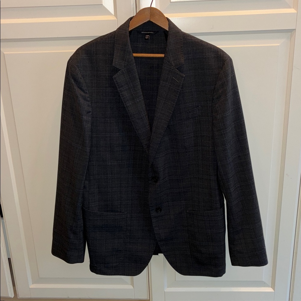 Banana Republic Slim Fit Gray Checked Suit 44R 34x30 Wool Blend